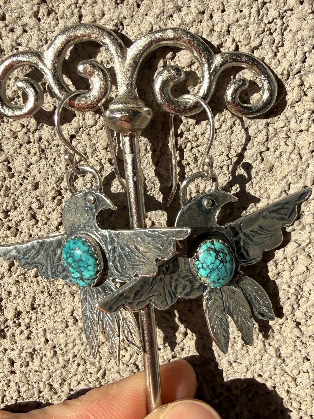 Pam Springall Spiderweb Turquoise Thunderbird Earrings – Sterling Silver Artisan
